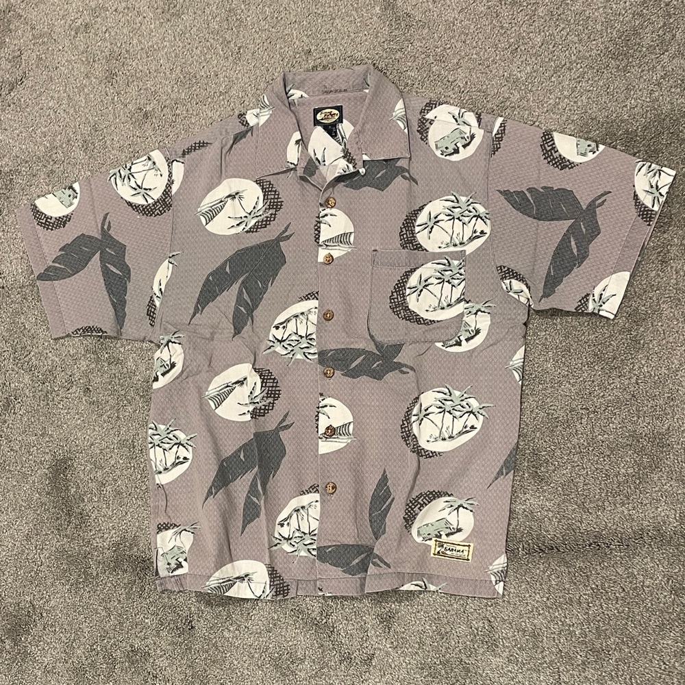 Tommy Bahama Men's Gray Patterned Hawaiian Shirt